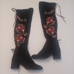 Francesca's Collection Faux Suede Floral Over Knee Boots 8